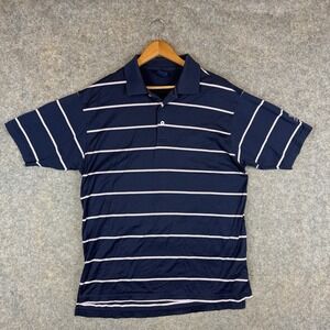 Dunning Polo Shirt Mens Large Blue Striped Wynn Golf Club Logo Outdoor